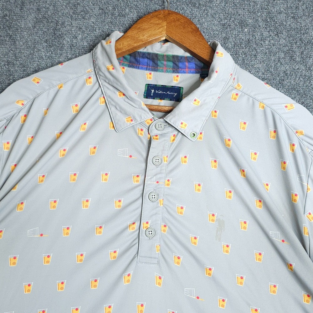 William Murray Golf Polo Shirt Mens Large Gray Performance Cocktail Print Sports